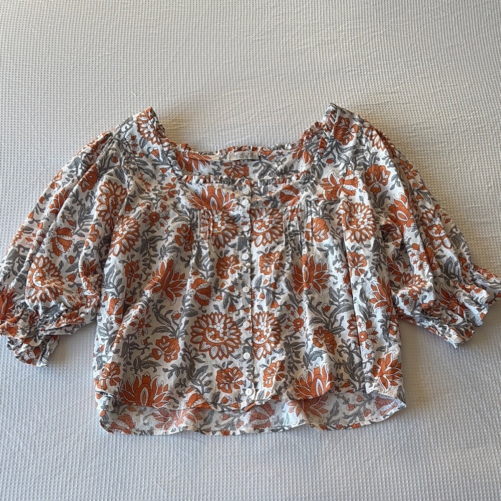 Rachel Zoe medium Floral Orange and Gray Women's Top